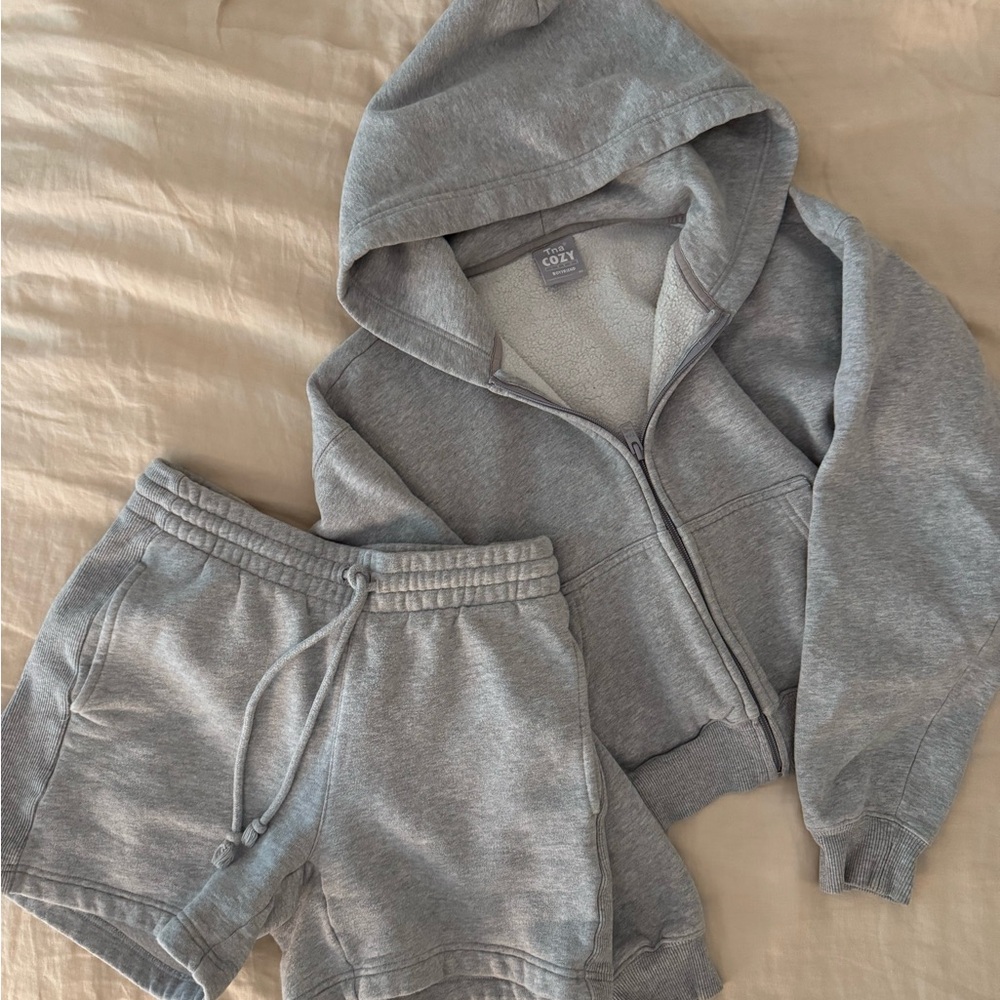 Gray Hoodie and Shorts Set
